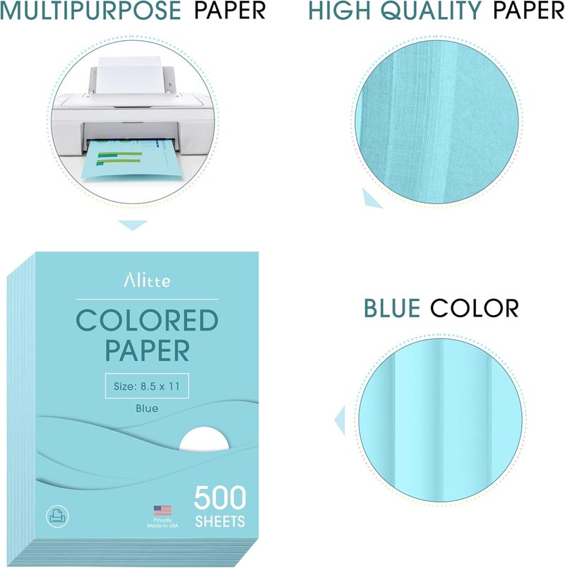 Alitte Colored Paper 500-Sheets - Blue Paper, 8.5 x 11 Colored Printer Paper, Arts & Crafts, DIY Projects - School & Office Supplies - Pastel Copy Paper, 1 Ream, Made in the USA - Image 2